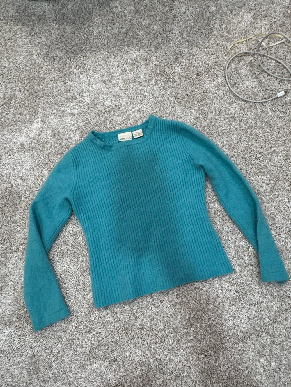 Vintage Girls' Merona 100% Cashmere Teal Ribbed Crewneck Sweater